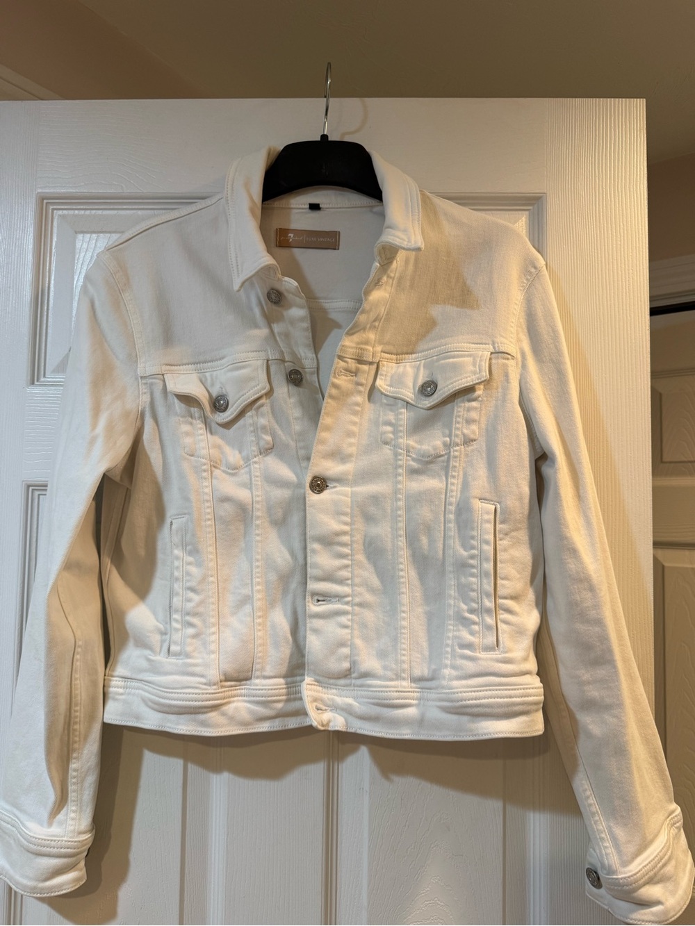 7 For All Mankind Cream Denim Trucker Jacket